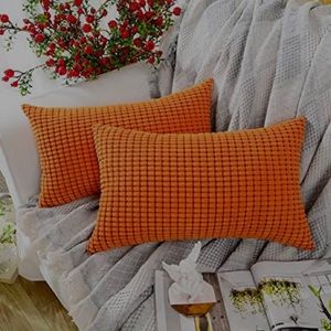 MERNETTE CUSHION COVER SIZE12/20” 2 PCS GRANULE ORANGE SOFT CORDUROY SIDE ZIPPER